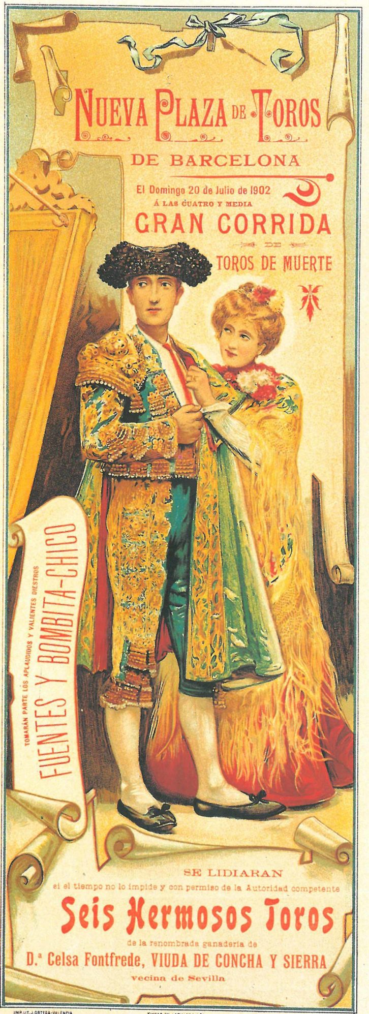 Barcelona 1902:Fuentes y Bombita Chico con toros de la viuda de Concha y Sierra