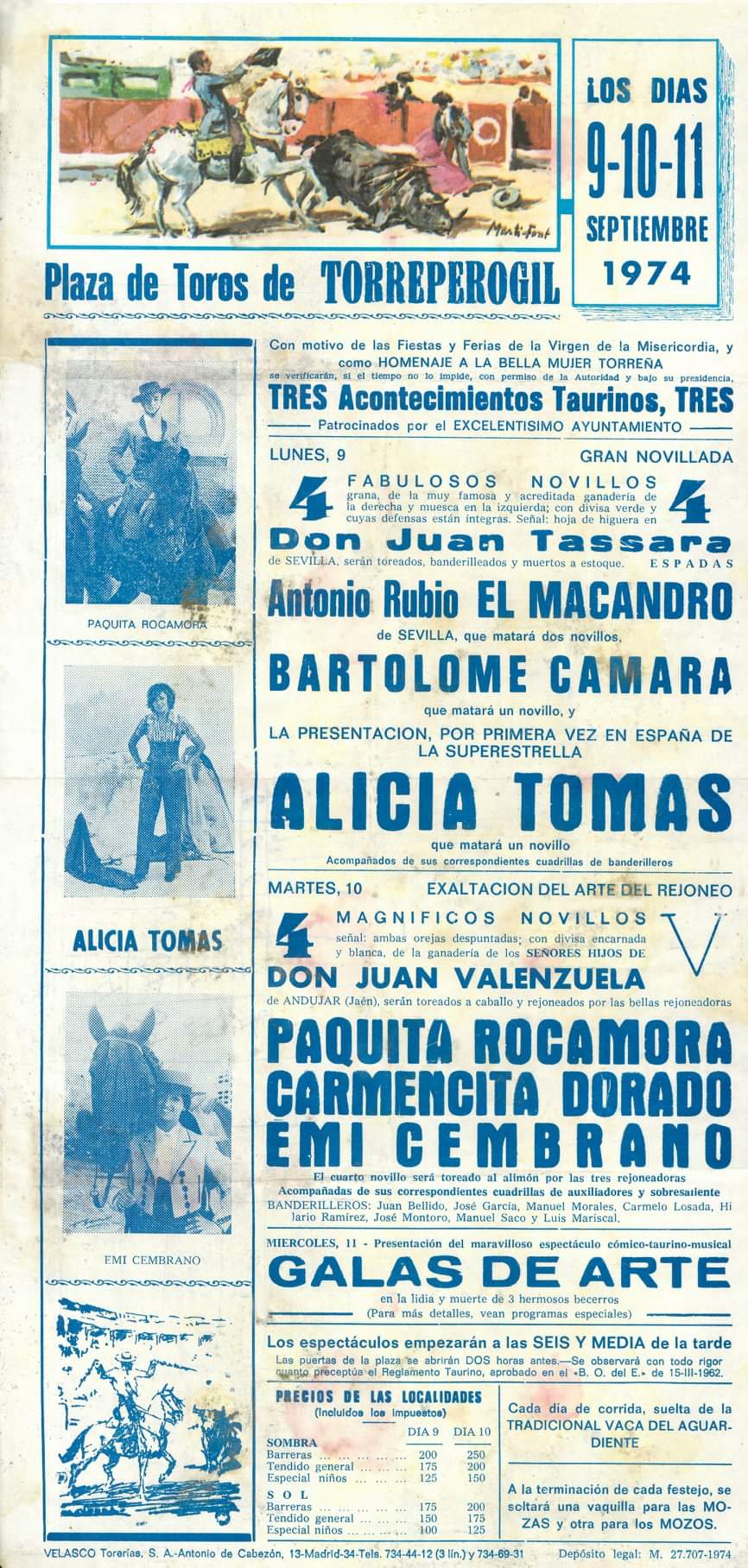 1974 TORREPEROGIL:Presentación en España de la novillera Alicia Tomás