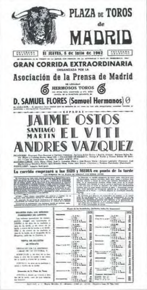 Madrid 1962 Corrida de la Prensa:Ostos, Viti y Andrés Vázquez con samueles