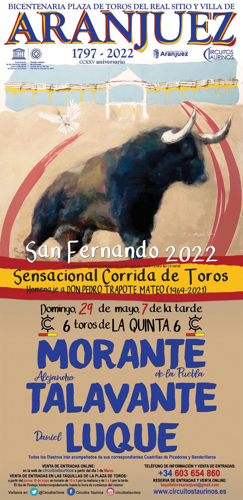 CARTEL CORRIDA DE TOROS SAN FERNANDO 2022 – ARANJUEZ