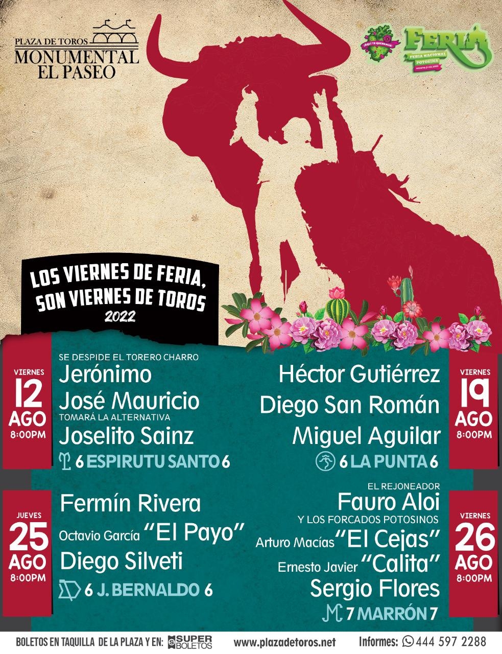 MÉXICO:San Luis Potosí anuncia cuatro corridas de feria