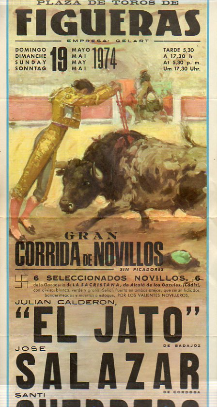FIGUERAS 1974:El Jato, Salazar y Guerrero con novillos de La Sacristana