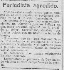 Santander, agosto de 1918:Gregorio Corrochano, crítico de ABC, agredido en el Café Español