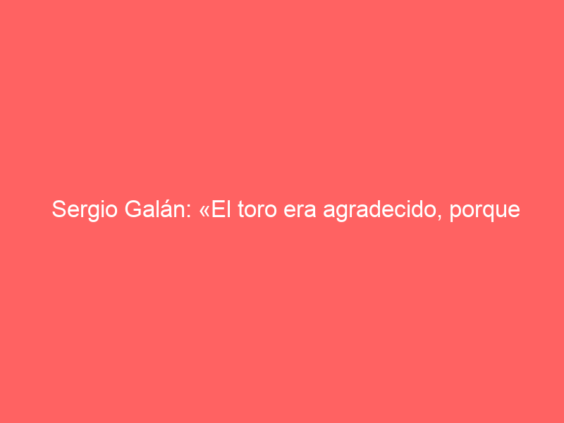 Sergio Galán: «El toro era agradecido, porque todo lo que le hacías llegaba mucho arriba»