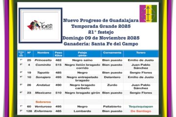 Orden de lidia de los toros de Santa Fe del Campo para Guadalajara