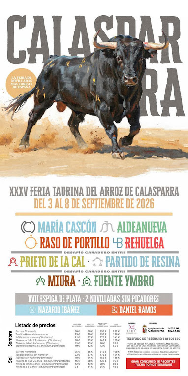 CARTEL GANADERÍAS DE LA XXXV FERIA TAURINA DEL ARROZ DE CALASPARRA